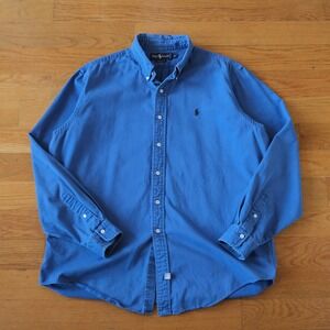 Ralph Lauren Button Down Shirt Mens Blue Long Sleeve Cotton Preppy XL Classic